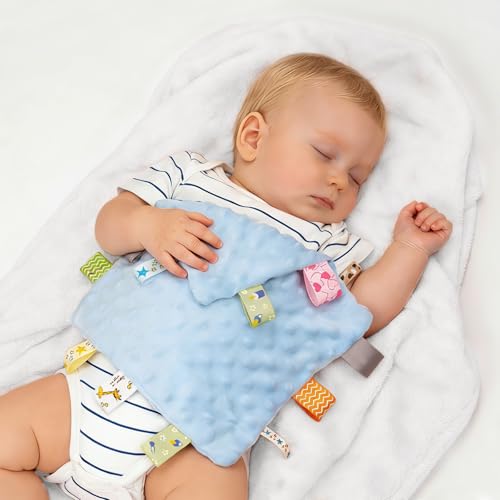 Image of ZIGJOY Baby Tag Security Blanket, Soft Lovies for Babies, Baby Comforter,10 inchX10 inch, Blue