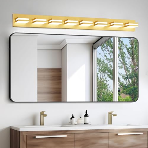 Image of IZORRO LED Modern Bathroom Lights Fixtures(8-Light,Dimmable,360Rotate),Brushed Glod Acrylic Wall Lighting,Vanity Lights for Bathroom Over Mirror - 6000k 48In (No Assembly Required)