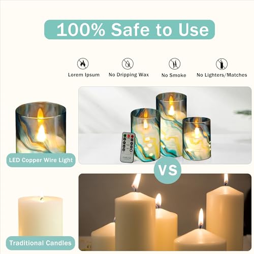 Image of Printed Flameless Candles with String Lights - Set of 3 Battery Operated Candle Flickering Floral LED Pillar Candles with Timer Remote for Home Decor Romantic Ambiance,BG