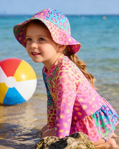 Image of Redair Toddler Girls One Piece Swimsuit Long Sleeve Bathing Suit with Hat UPF 50+ Sun Protection 1-5T