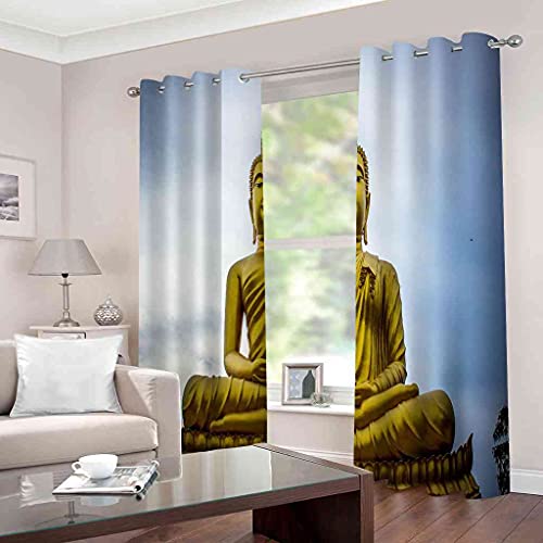 Rideau chambre occultant Bouddha d'or 3D 200x160 cm à oeillets isolant