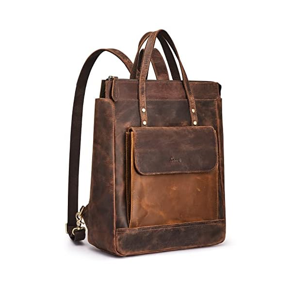 S-ZONE Genuine Leather Backpack Purse for Women Men Vintage Rucksack Handbag Travel Daypack