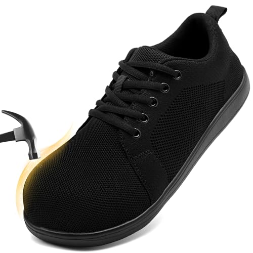 Steel Toe Shoes for Men Non Slip Work Sneakers Safety Tennis Industrial Puncture Proof Construction Comfortable Barefoot Shoes Wide Toe Box Walking