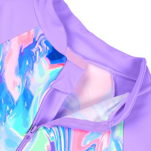 TFJH E 1PCS Girls Long Sleeve Swimsuit UPF 50+ Rashguard Zipper Footed3