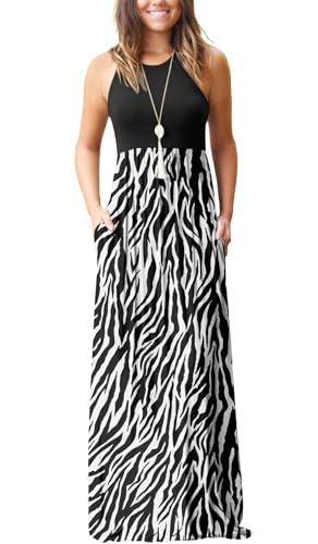 GRECERELLE Women's Summer Sleeveless Casual Long Tank Maxi Dress with Pockets, Black Tree Grain, L