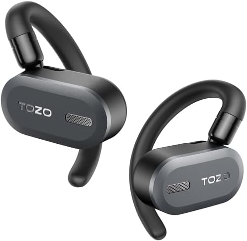 TOZO O2 True Open Ear Wireless Headphones Lightweight with Multi-Angle Adjustment, Bluetooth 5.3 Earbuds with Dual-Axis Design for Long-Lasting Comfort, Crystal-Clear Calls for Driving, Dark Black