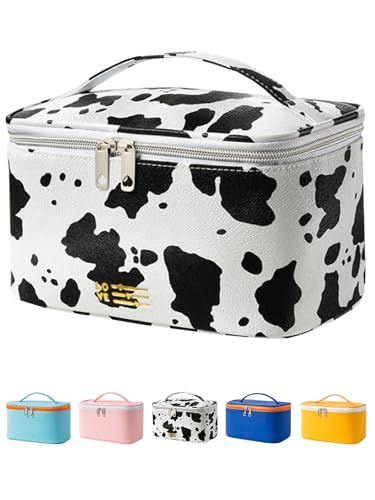 Image of Cute Makeup Bag Small Travel Cosmetic Bags for Women Teen Girls Medium Pouch Toiletry Bag PU Waterproof Organizer Case (Cow)