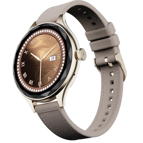 Image of Fire-Boltt Phoenix Aura Women Smart Watch with 1.26 inch Diamond-Cut HD Display, Rotating Crown, Wireless Charging, Bluetooth Calling, Voice Assistant, 120+ Sports Modes - Latte Brown