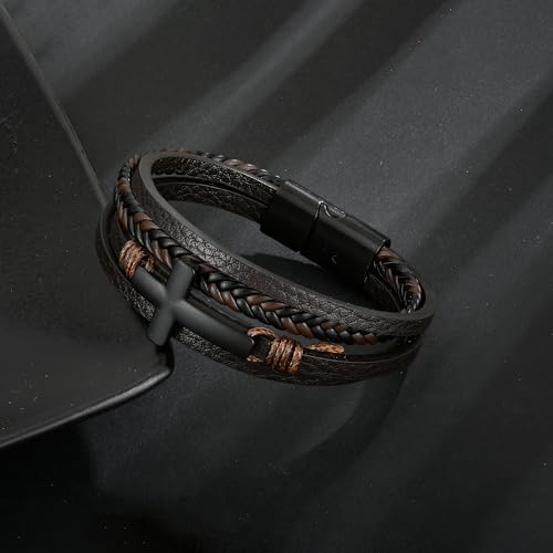 Mens Leather Cross Bracelet Multi-Layer Braided Faith Cross Bracelet for Religious Bangle Wristband Jewelry for Men Women2