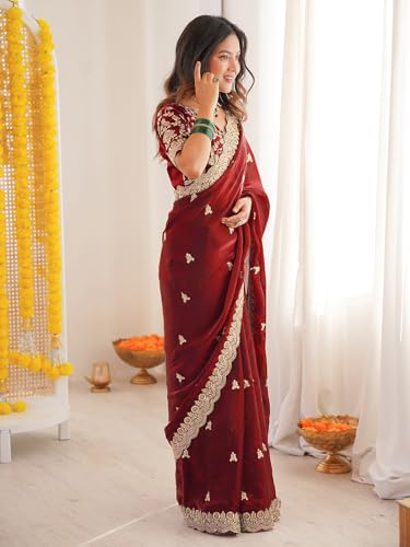 Image of SIRIL Women's Tissue Silk Sequence Embroidery Saree With Unstitched Blouse Piece