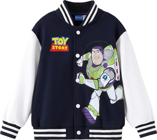 Disney Buzz Lightyear Jacket Little Boy Bomber Coat Toy Story Varsity Jacket Deep Blue Streetwear Snap Button Front Cardigan Sweatshirt Kids Baseball Jackets Varsity Coat Fall Outfits Size 4-5 Years