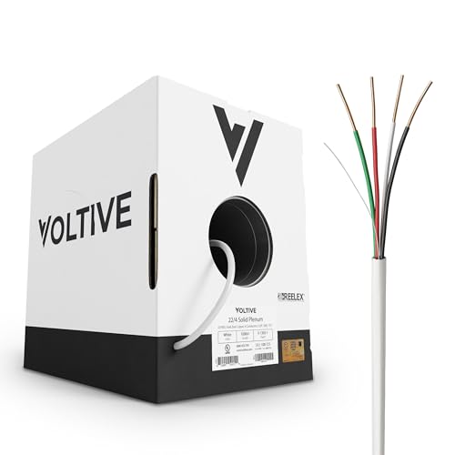 Voltive 22/4 Solid Alarm Wire Plenum CL3P White 1000ft - 22AWG 4 Conductors Solid Bare Copper UL Listed - V-1303-1