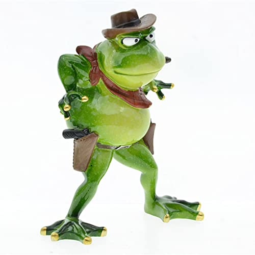 Dearbirder Green Frog Decor Role Play Cowboy Frog Figurines, Animal Art Craft Statues Desktop Ornaments Gardening Decor Accessories For Indoor Outdoor #TOP2