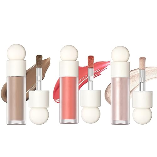 Ofanyia 3 Pcs Liquid Highlighter Blush Contour Set, Soft Cream Blush Face Makeup, Shimmer Glowing Light Liquid Luminizer, Natural-Looking, Easy to Blend Velvet Rouge Contour Highlighter