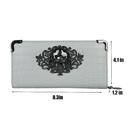 1PCS Skull long ladies Wallet Zipper Around Wallet Large Capacity Wallets for Women Credit Card Wallet (Green)2