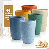 BUSOKIP Wheat Straw Cups 16 OZ, Plastic Drinking Glasses, Drinking Cup, Unbreakable Kitchen Cups Sets of 6, Microwave & Dishwasher Safe Water Glasses, Reusable Plastic Cup for Party (Multicolor)