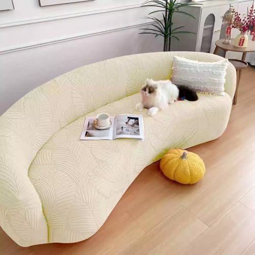 YOCOVER Stretch Semi-Circular Curved Sofa Cover, Jacquard Curved Couch Cover Non-Slip Modern Cloud Sectional Sofa Slipcover (Beige,3 seat [72-92 inch])