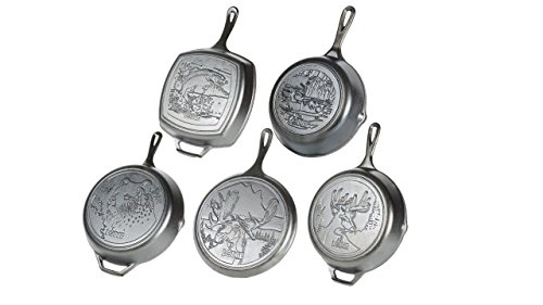 Lodge Wildlife Series - Seasoned Cast Iron Cookware 5 Piece Iconic Collector Set With Wildlife Scenes: 8 and 10.25 Inch Skillets, 12 Inch Skillet, 10.5 Inch Grill Pan, 10.5 Inch Griddle