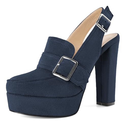 Image of Women's High Heel Loafers Platform Pumps Round Toe Heels Chunky Heel Pumps Stylish Comfortable 4.8 Inch Slingback Heels