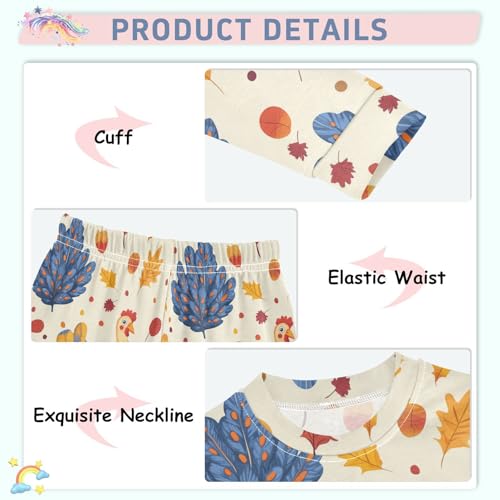 Pajama Sets Long Sleeve Autumn Leaves Chicken Turkey Soft Comfy Sleepwear 2 Piece PJS 3-8T4