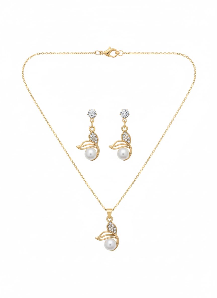 Cygnelle Pearl Jewellery Set for Women – Gold Plated Necklace and Matching Earrings with Simulated Pearl & Cubic Zirconia, Elegant Gift Jewelry for Women and Girls-picture-51