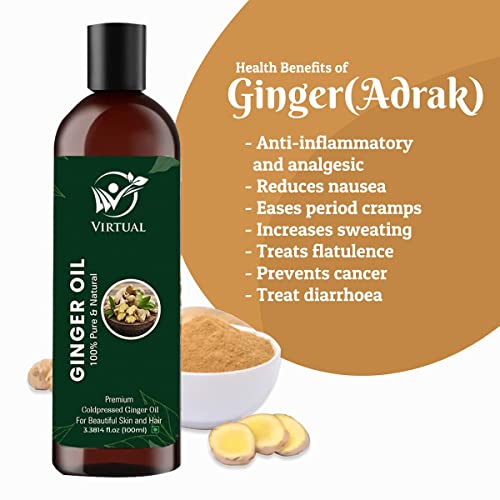 Image of VIRTUAL Pure Ginger Bath Oil For Stronger Hair, Body Skin Care, Moisturizing Dry Skin, Cold Pressed Oil With No Mineral & Silicones