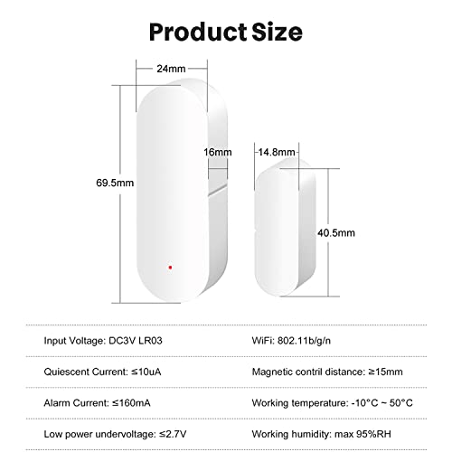 2 Pack Wifi Door Sensor: Smart Window Contact Sensor, Free App Alerts, Programmable With Tuya/Smart Life Devices For Home Security & Smart Home Automation, Compatible With Alexa Google Assistant #TOP6