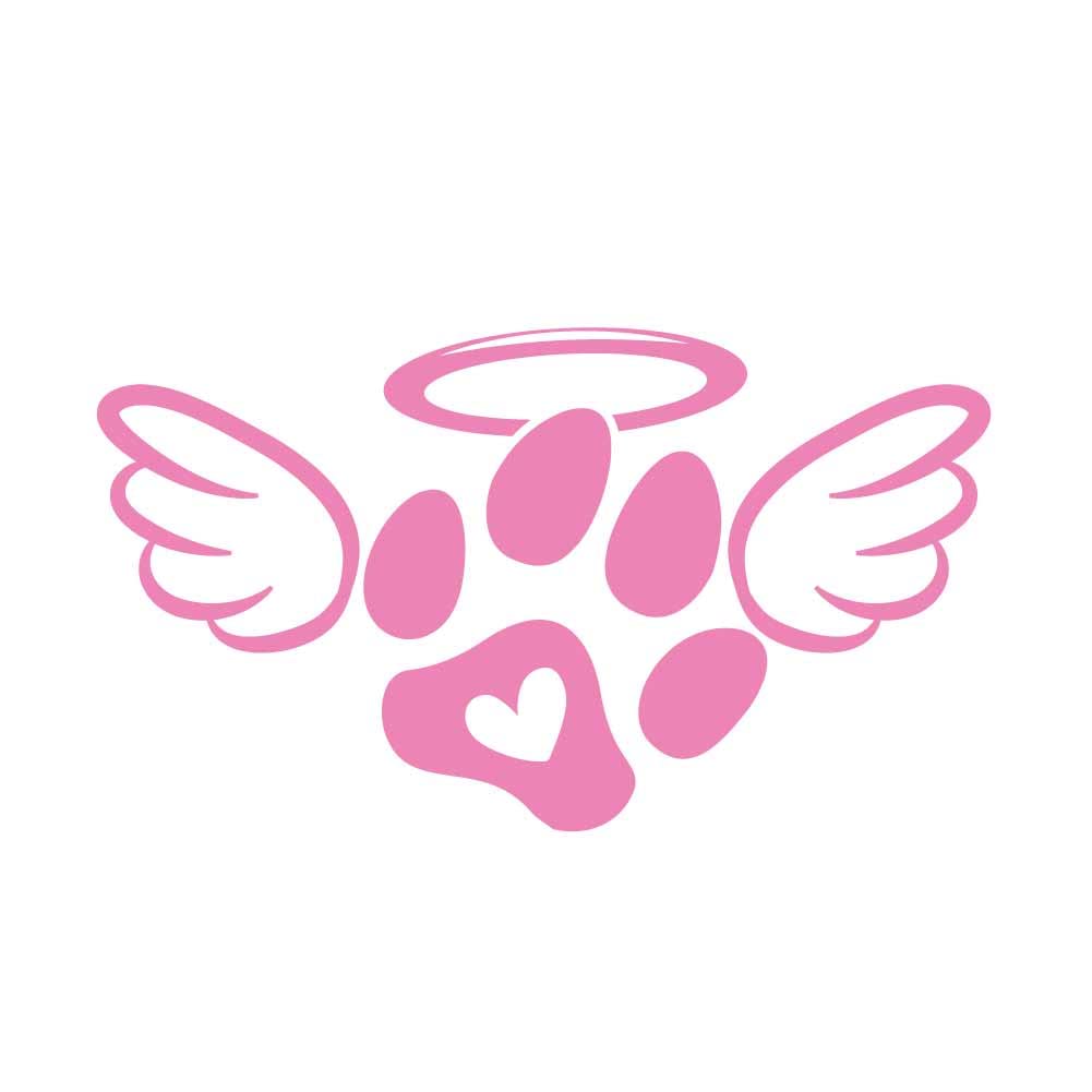 Paw Print with Halo and Wings, in Loving Memory 12 inch Light Pink Indoor Outdoor Vinyl Decal