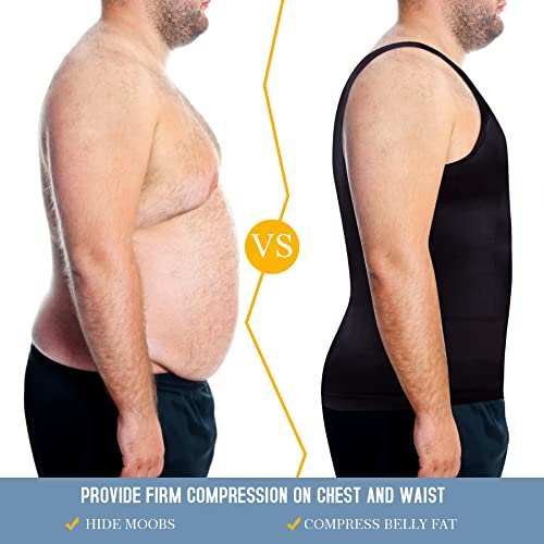 Tailong Compression Shirts For Men Shapewear Slimming Body Shaper Waist Trainer Vest Workout Tank Tops Abdomen Undershirts (Black, X-Large - 2X-Large) #TOP3