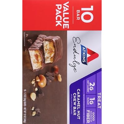 Atkins Endulge Caramel Nut Chew Bar, Low Sugar Snack, Dessert Bar, High Fiber Bar 1g Sugar, 10 Count