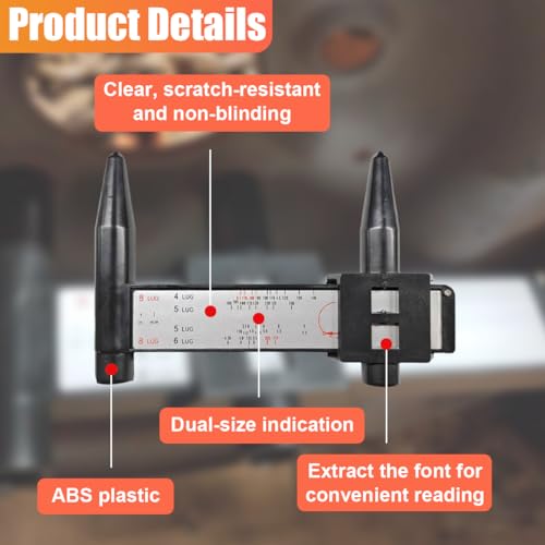 UHANBUT Car Wheel Rim Bolt Pattern Measuring Tool, 4 5 6 8 Holes Wheel PCD Gauge Sliding Caliper, Lug Bolt Pattern Gauge, Universal PCD Ruler Auto Quick Measurement Accessories - Thumbnail 3