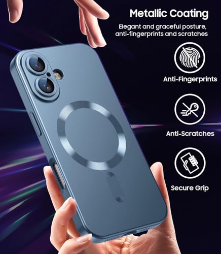 Image of DIZORO Magnetic Case for iPhone 16 Case [Compatible with MagSafe][Built-in Camera Lens Protector] Slim Soft Silicone Bumper Shockproof Metallic Luster Back Cover Phone Case (Pine Green.)