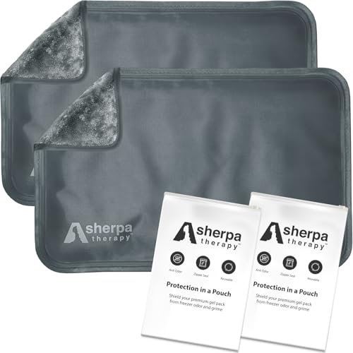 SHERPA THERAPY Medium Flexible Gel Ice Packs Reusable - Hot and Cold Soft Ice Packs for Injuries Reusable for Ankle, Arm, Foot, Leg, Back Pain Relief - 8" x 12" - 2PK - Grey
