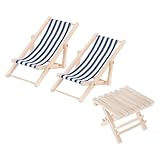 STOBOK 1/12 Mini Wooden Beach Chair Longue Deck Chair and Foldable Beach Table Miniature Dollhouse Furniture Set Mini House Furniture Miniature Adornments for Craft Dollhouse Accessories