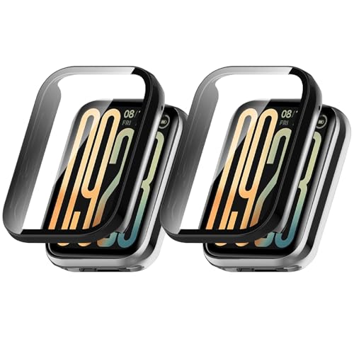 #VerdientProvisionen<br>[2-Stück Hülle für Xiaomi Smart Band 9 Pro Harter PC Hülle mit Glasfolie Schutzfolie Abdeckung Ultradünne Kratzfest Schutzhülle für Xiaomi Smart Band 9 Pro - Schwarz+Schwarz