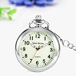 JewelryWe Taschenuhr Herren Damen Klassische Grün Leuchtendes Zifferblatt Analog Quarz Uhr mit Halskette Taille Kette Silber Geschenk – Bild 5