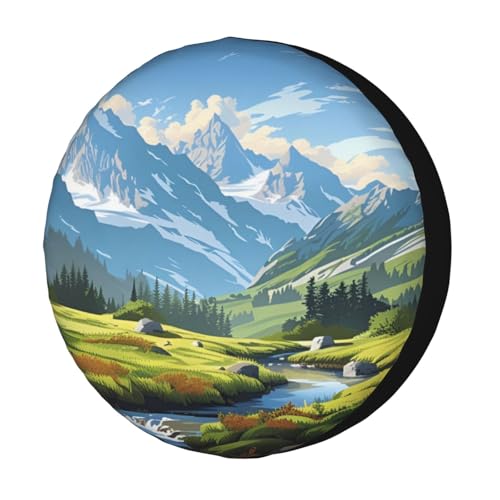 Image of KiuLoam Mountain Landscape Nature Blue Green Spare Tire Cover Waterproof Dust-Proof Universal Sunscreen Wheel Tire Covers Fit for Trailer, RV, SUV and Many Vehicle 14 Inch