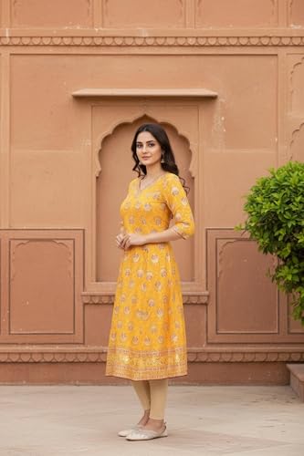 Image of Aurelia Women's Floral Printed A-Line Rayon Kurta