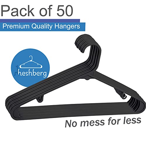 Heshberg Plastic Hooks Hangers Space Saving Tubular Clothes Hangers Standard Size Ideal For Everyday Use On Shirts, Coats, Pants, Dress, Skirts, Etc. (50 Pack) (Black) #TOP1