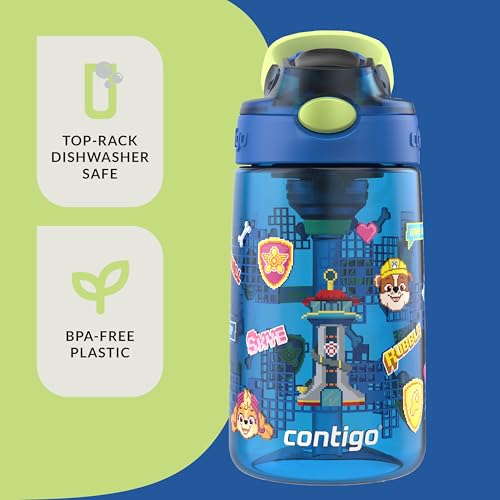 Image of Contigo Aubrey Paw Patrol Leak-Proof Spill-Proof Water Bottle with Autospout, 14oz, Paw Patrol Power Pups, Blue