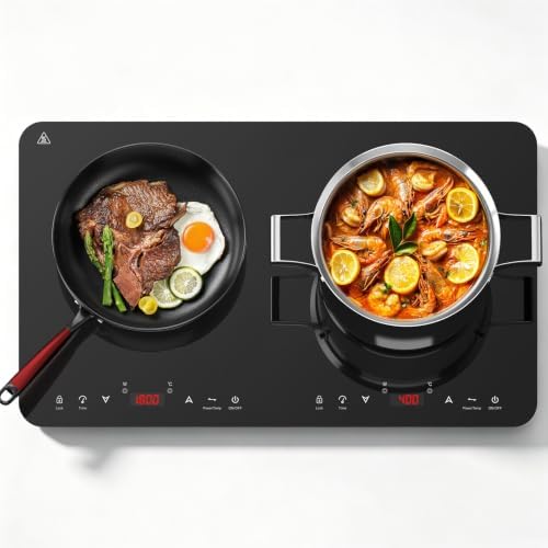 Aobosi Induktionskochfeld 2 platten, Induktionskochplatte tragbares Kochfeld mit Sensor-Touch-Unabhängiger-Steuerung, 20 Temperaturstufen & Leistungsstufen, 4H, Sicherheitssperre,3