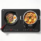 Aobosi Piano cottura a induzione, 2 piastre con funzione di mantenimento in caldo, 20 livelli di temperatura e 20 livelli di potenza, timer, tasto Max & Min, 3500 Watt, controllo sensore touch
