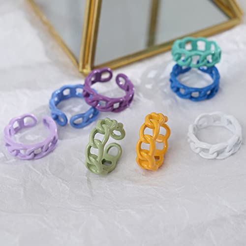 Caiyao Punk Chunky Open Enameled Colorful Geometric Link Chain Stackable Adjustable Size Finger Ring Set Jewelry For Women Valentine'S Day Birthday Gift-Set thumb #2