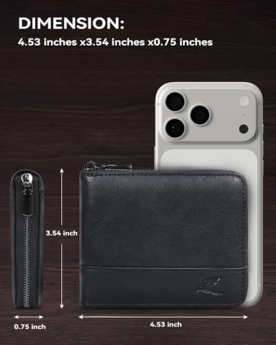 Men's RFID Blocking Genuine Leather Zipper Wallet with 10 Card Slots & 2 ID Windows Bifold Zip Wallets for Men - 2