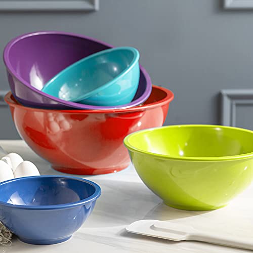 Image of Zak Designs Mixing Bowl Set, Nesting Bowls for Space Saving Storage, Made with Durable Melamine, Great for Prepping and Serving Food (Colorways Red to Blue, 5pcs, Non-BPA)