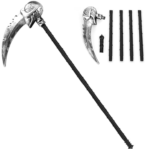Halloween Sense - 146 cm Furchterregender Geisterkopf mit 5 Gewindestock Gruselige Sensenmann Sichel Zerlegbar Sense Halloween Kostüm Accessoire Grim Reaper Waffe Zubehör für Erwachsene Kinder