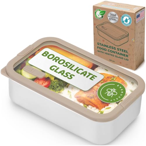 Stainless Steel Food Container with Glass Lid 34 oz