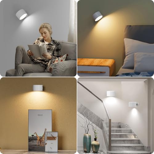 Image of Koopala 2PACK LED Wall Lamps with Rechargeable Battery Operated, Wall Mounted Lights with 3 Brightness 3 Color Temp Removable Charging 360Rotate Magnetic, Cordless Wall Sconces for Reading Bedside