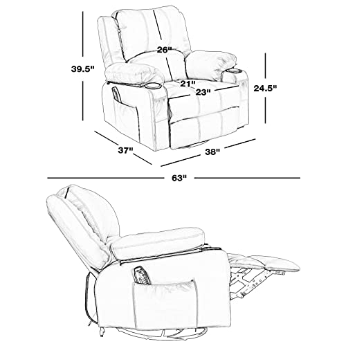 Leather Recliner Chair Modern Rocker With Heated Massage Ergonomic Lounge 360 Degree Swivel Single Sofa Seat With Drink Holders & Side Pockets, Living Room Chair, Home Theater Seat (Pu Leather Mocha) #TOP1