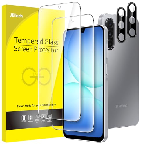 JETech Protector Pantalla para Samsung Galaxy A17 5G / 4G 6,7 Pulgadas con Protector Lente Cámara, Cristal Vidrio Templado 9H, HD Claro, 2 Paquetes Cada Uno